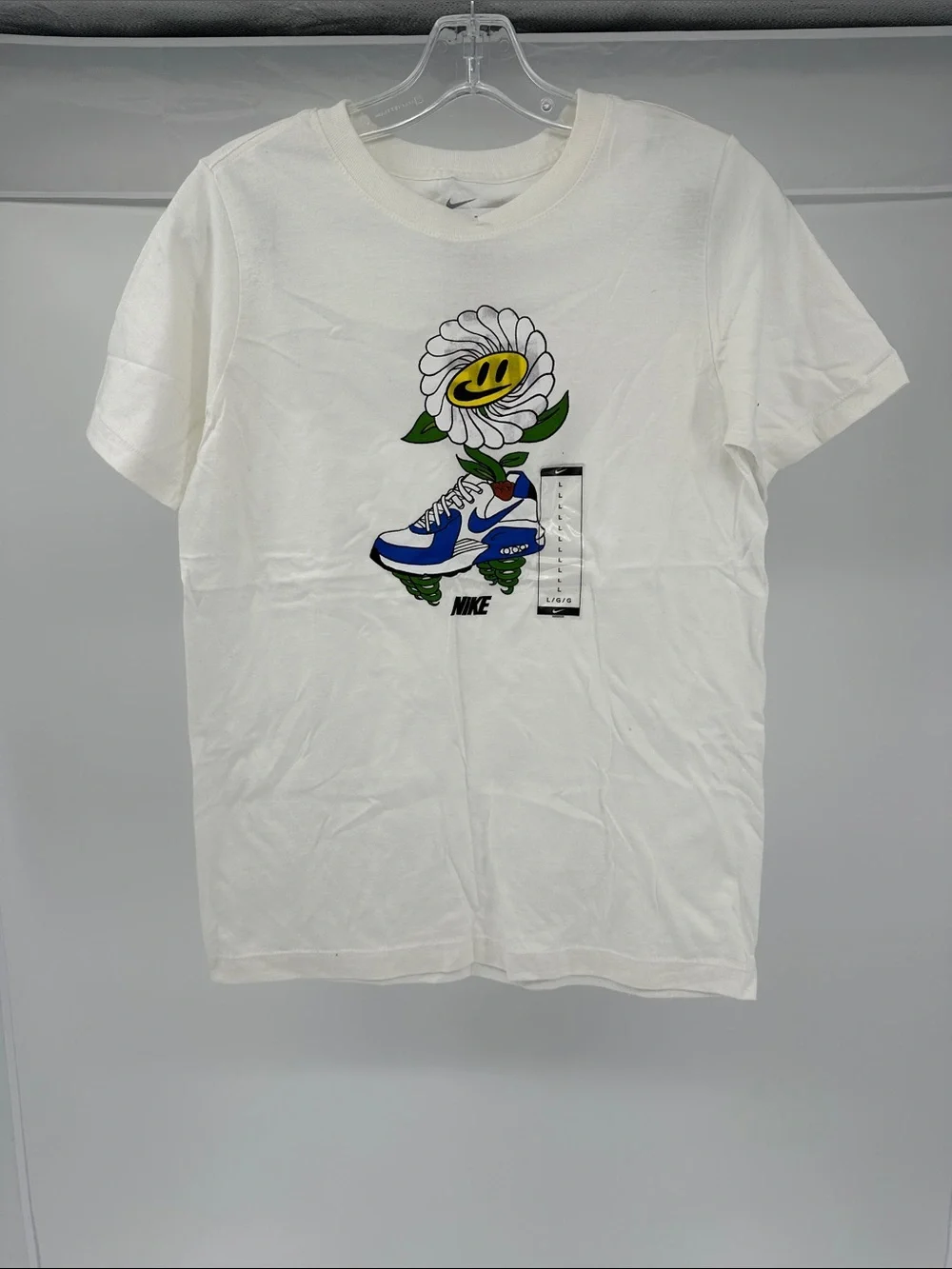 Nike White Tee with Blue Sneaker & Smiley Daisy Graphic